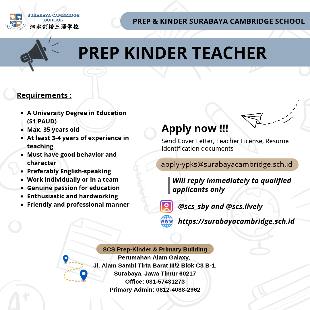 LOKER SURABAYA CAMBRIDGE SCHOOL - Prep-K